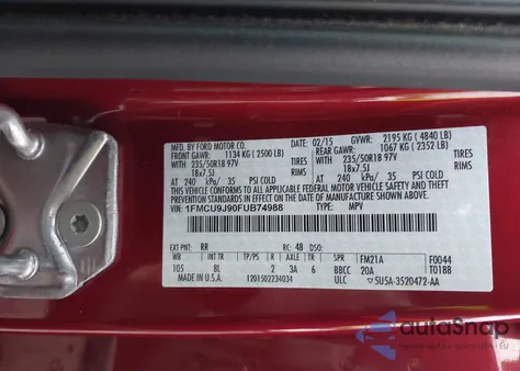 2015 Ford Escape Titanium z USA, uszkodzony, nr VIN 1FMCU9J90FUB74988